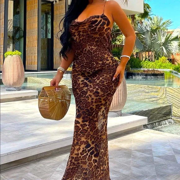 Fashion Nova Dresses Brand New Unworn Sheer Leopard Maxi Dress